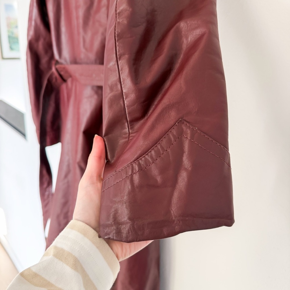 Vintage Y2K 70s Retro Wilson Leather‎ Burgundy Leather Trench Coat XS-S - Picture 5 of 9